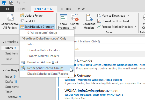 Outlook 2013 17 Send receive 1 Geoff UVM