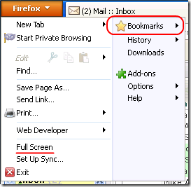 Firefox menu expanded