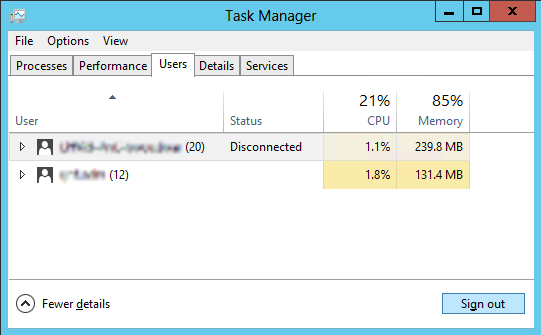 Displaying user logon sessions in Server 2012 Task manager