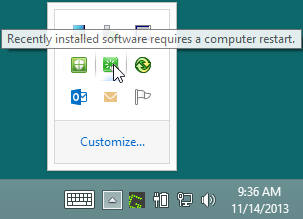 Software Center tray icon has changed, and the tool tip tells us a reboot is needed.