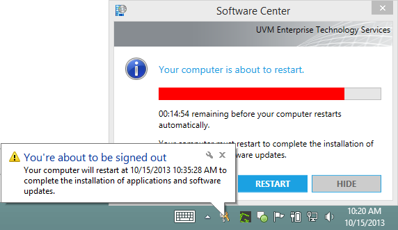 Software Center restart alerts and count-down.