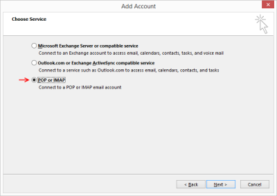 Outlook 2013 Setup - Choose "POP or IMAP"