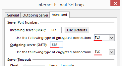 Outlook 2013 Setup - Internet Email Settings - Advanced tab