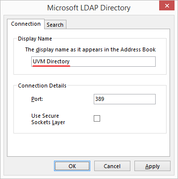 Outlook 2013 - LDAP Directory settings