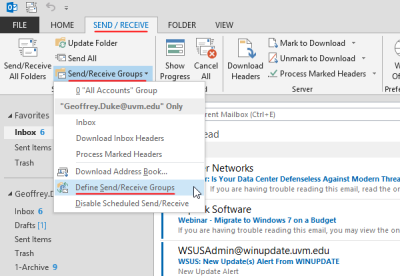 Outlook 2013 - Send/Receive ribbon