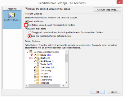 Outlook 2013 - Send/Receive group settings