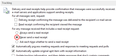 Outlook 2013 - Tracking options
