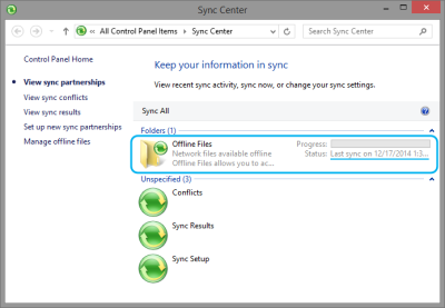 Offline Files status in Sync Center