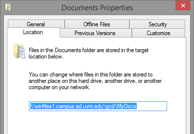 The Location tab shows the UNC path to the target network folder.