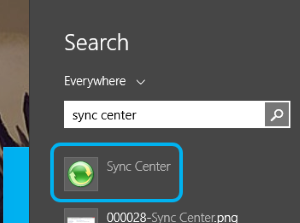 Windows 8.1 Start search for "sync center"