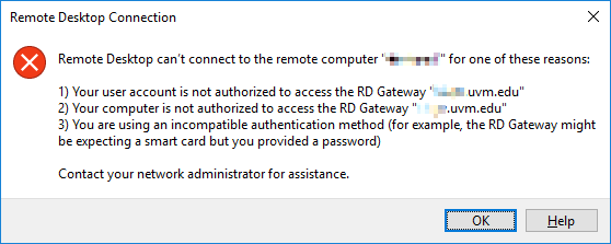 Remote Desktop can't connect to the remote computer "xxxxxxxx" for one of these reasons: 